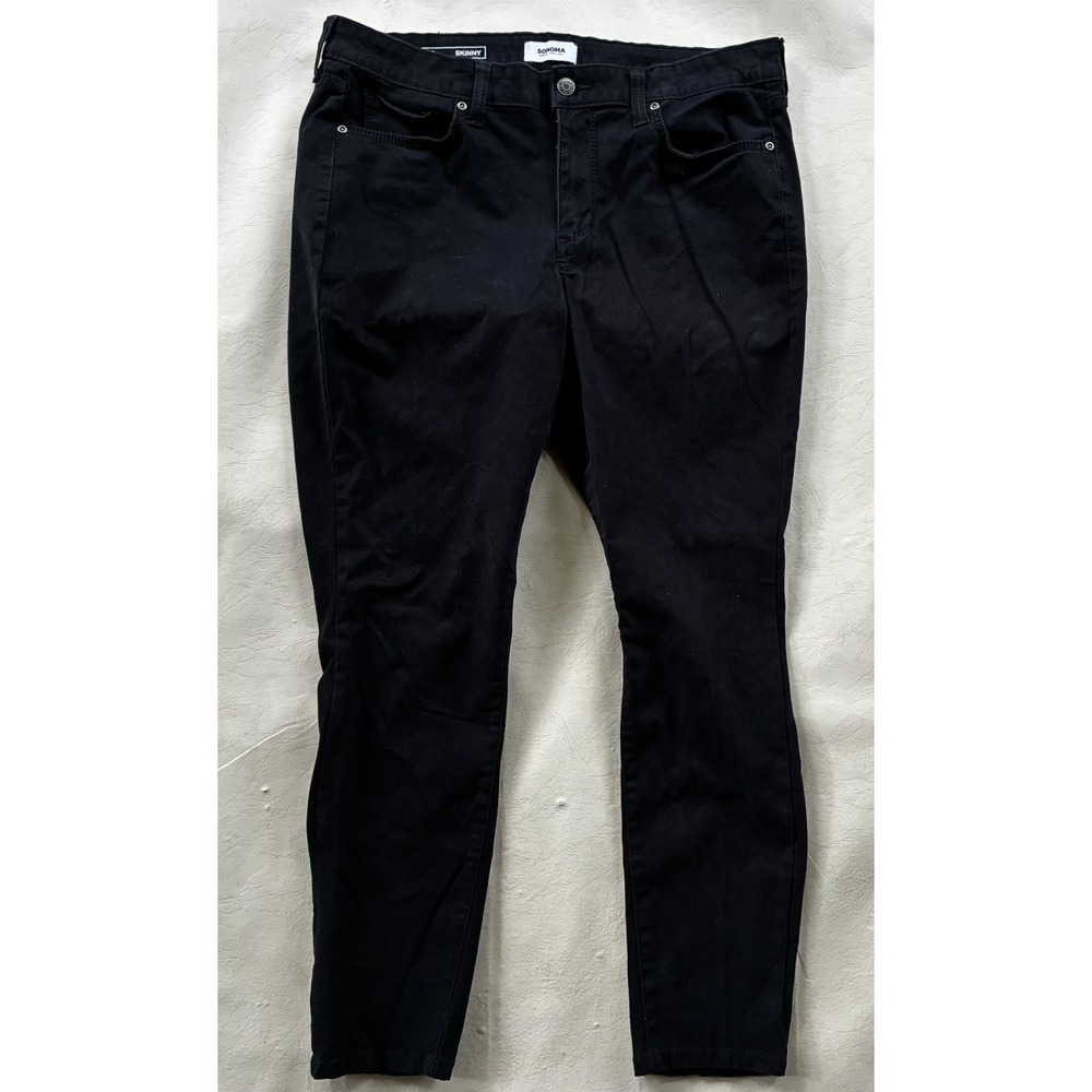 Sonoma Black Denim Skinny Jeans Mid Rise Stretch Slim Hip Thigh Womens Size 16